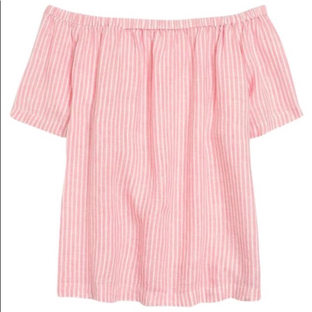 Jcrew pink striped off the shoulder top